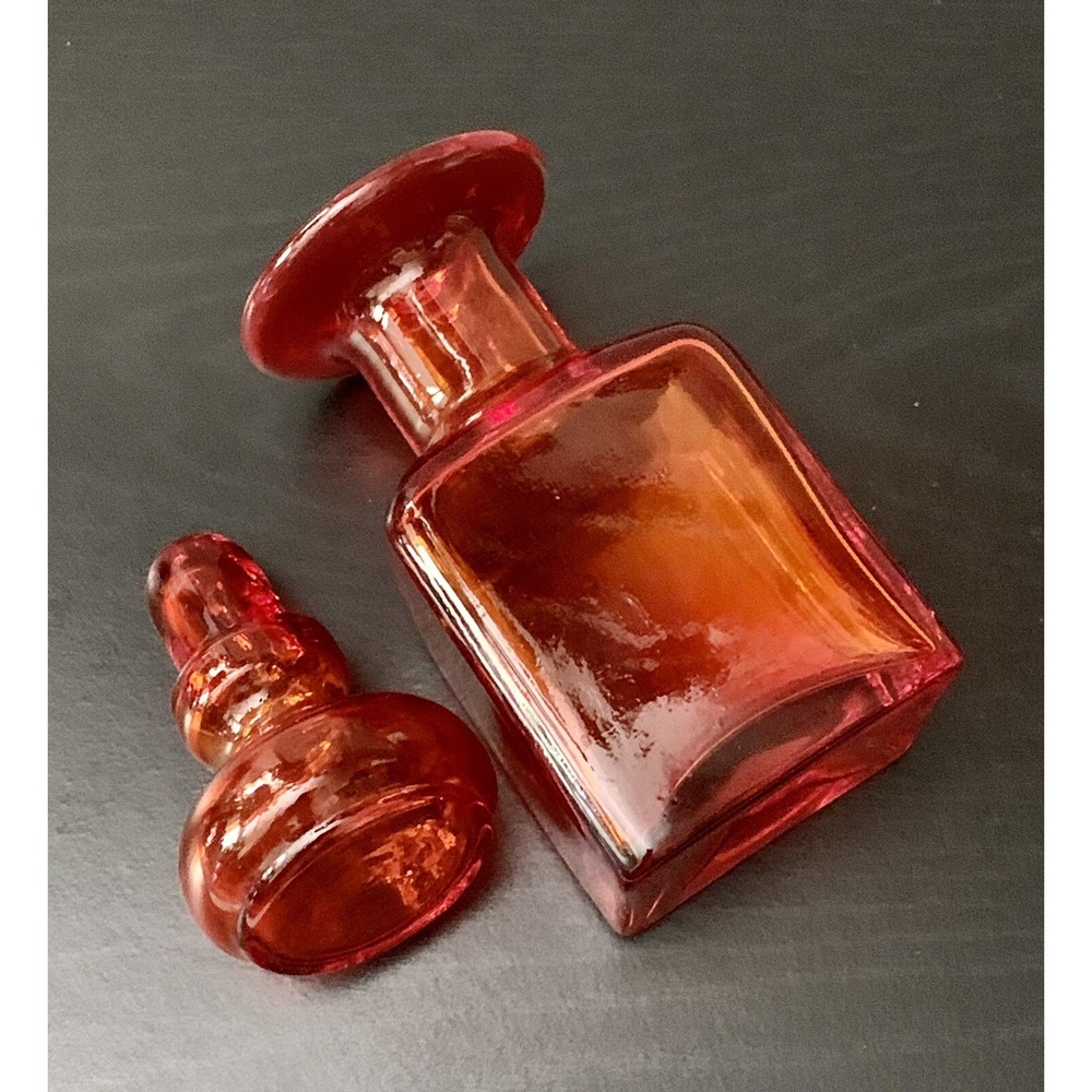 Vintage Hand Blown Rainbow Glass Red Amberina Decanter Stopper MCM - Picture 7 of 8